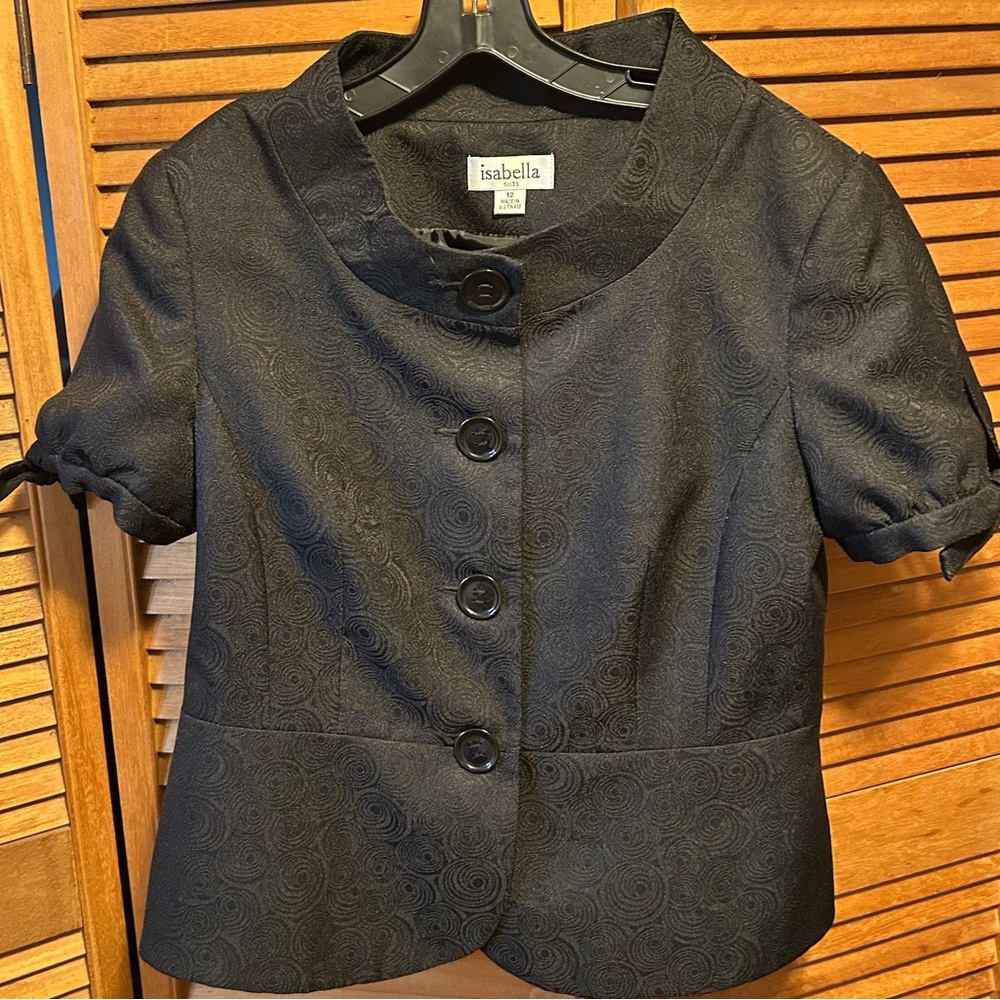 Isabella Black Circular Textured Peplum Short Sleeve Jacket